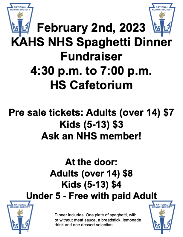 NHS Spaghetti dinner flyer